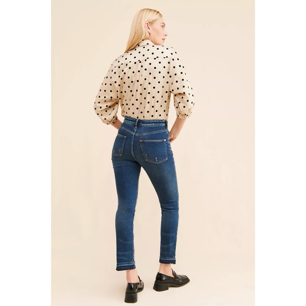 Anthropologie Pilcro High-Rise Cigarette Slim Straight Jeans Blue Raw Hem